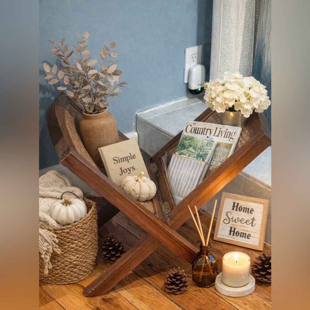Antique 1940's Hardwood & Wicker Folding Magazine Rack/Large Book Holder- - Picture 9 of 10